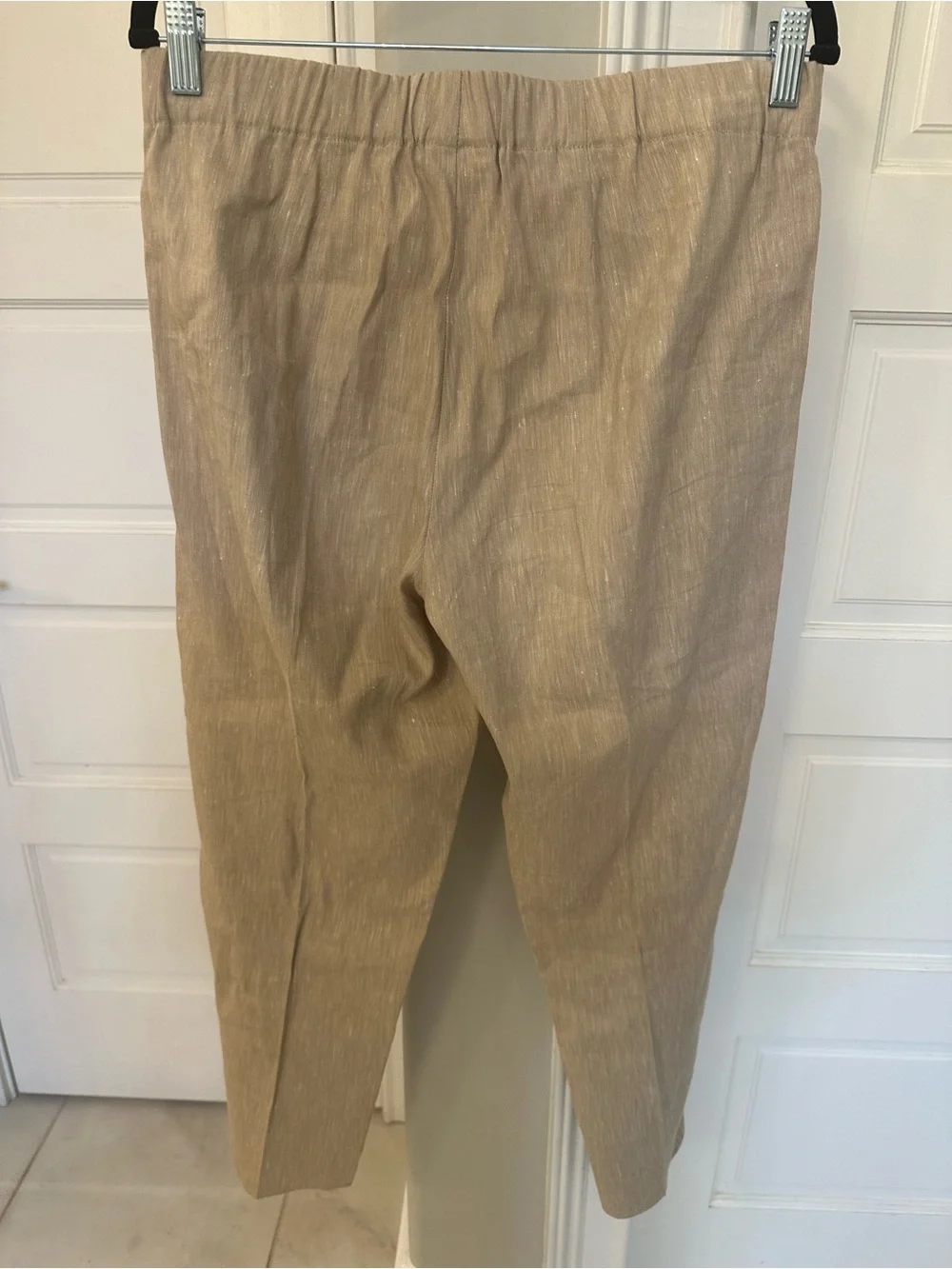 NWOT J. Jill Linen Stretch Pull On Split Hem Crop Ankle Pants Sz Small Natural